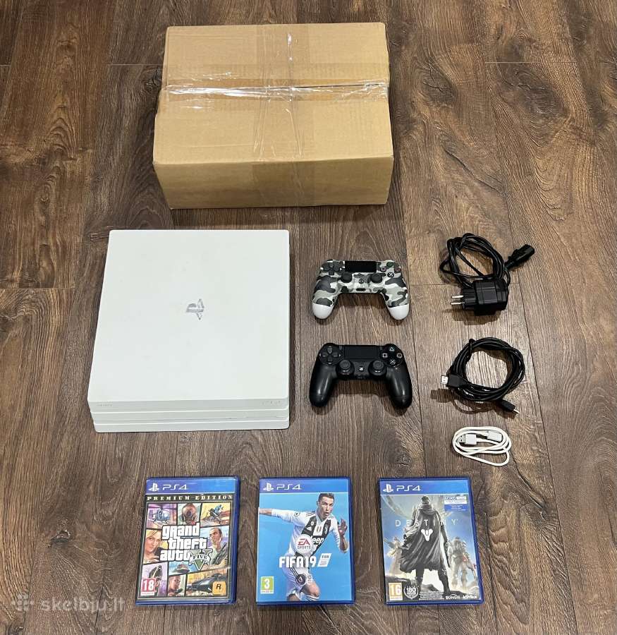 Playstation 4 Pro, White, 1tb/2 pultai/3 žaidimai