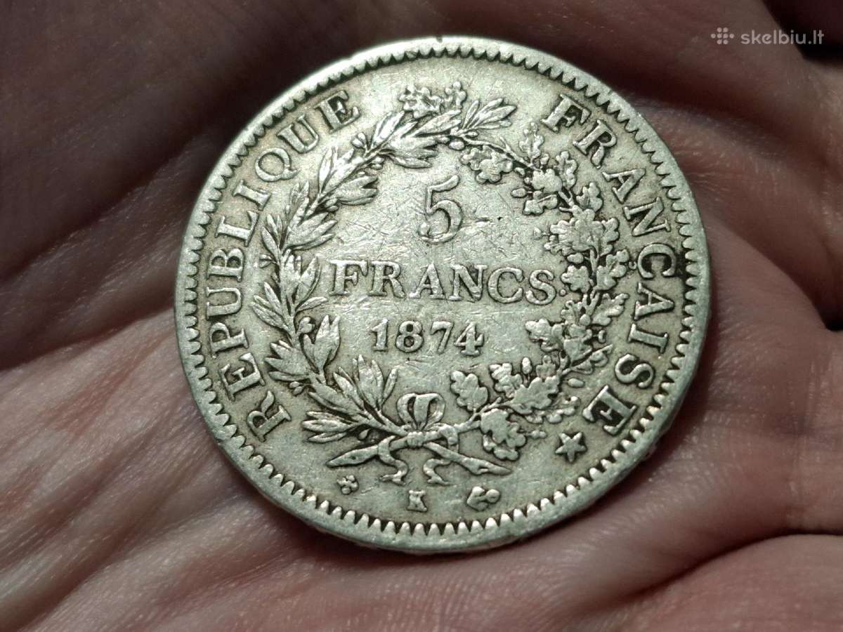 Prancūzija 5 frankai 1874 sidabras