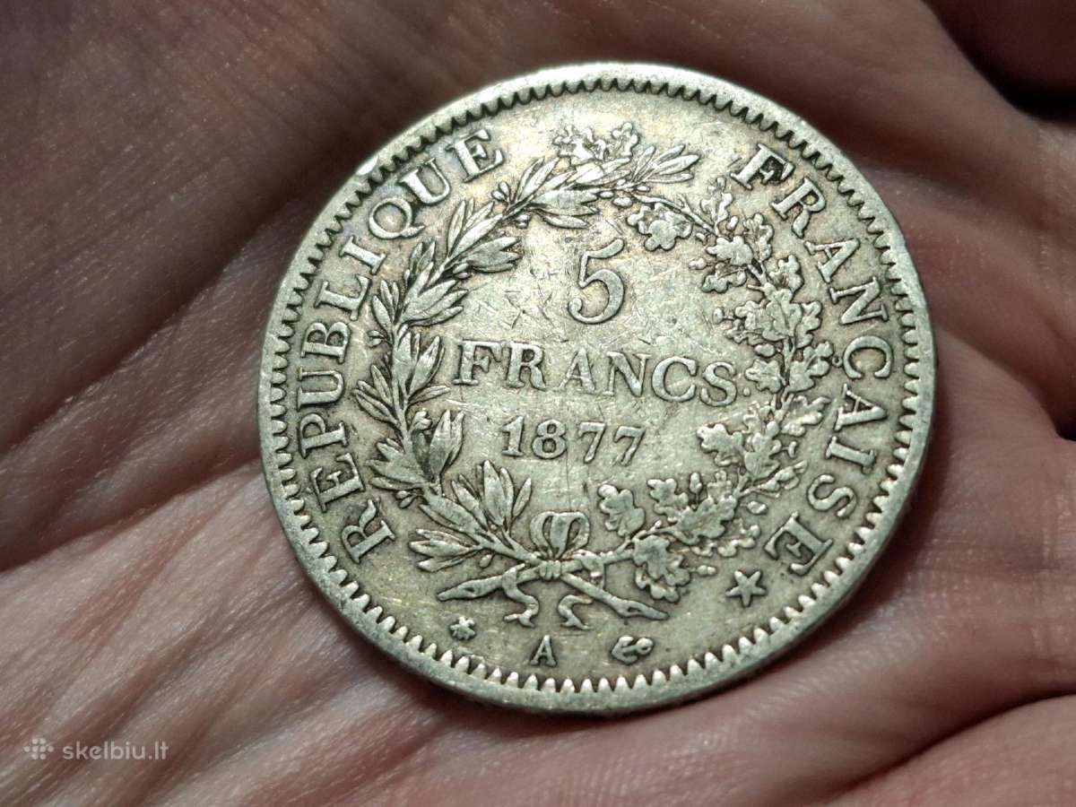 Prancūzija 5 frankai 1877 sidabras