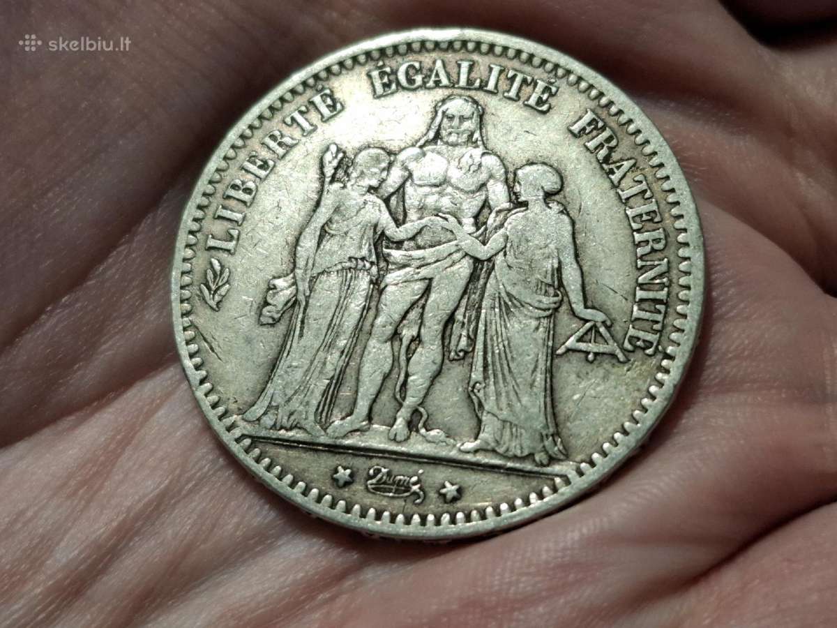 Prancūzija 5 frankai 1877 sidabras - nuotraukos Nr. 2
