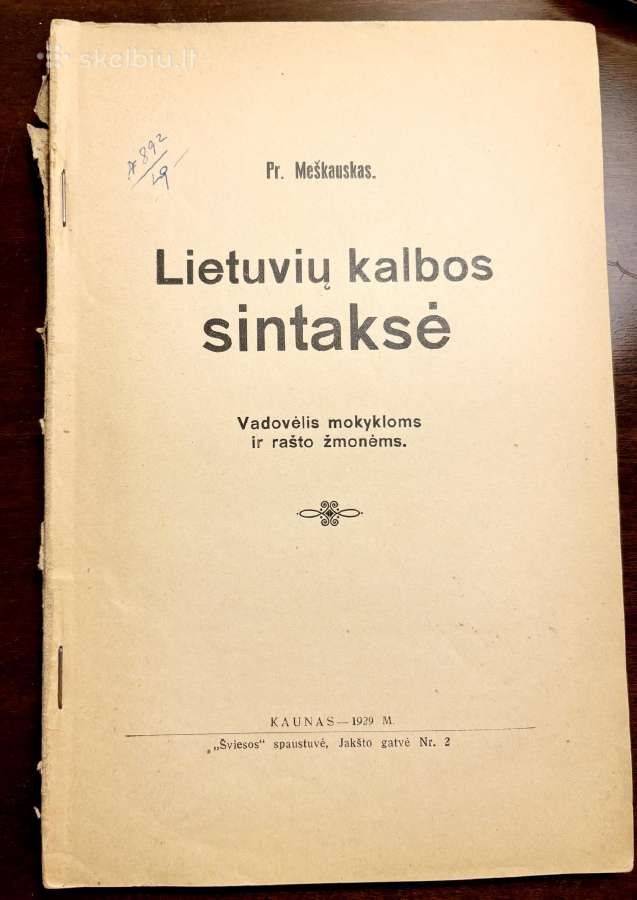 Kalbos dalykai 1932, Lietuvių kalbos sintaksė 1929 - nuotraukos Nr. 2