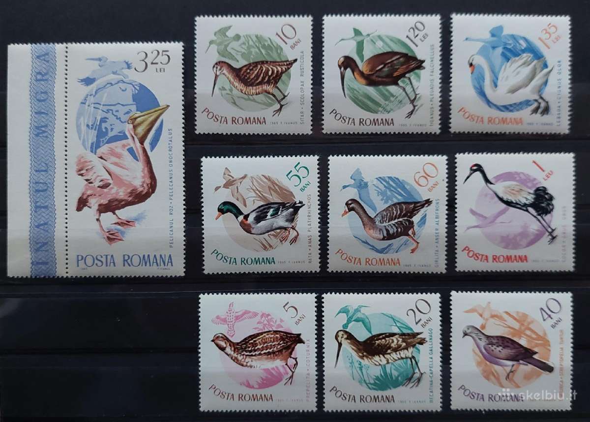 Rumunija 1965 paukščiai, švarus, Michel 2430-2439