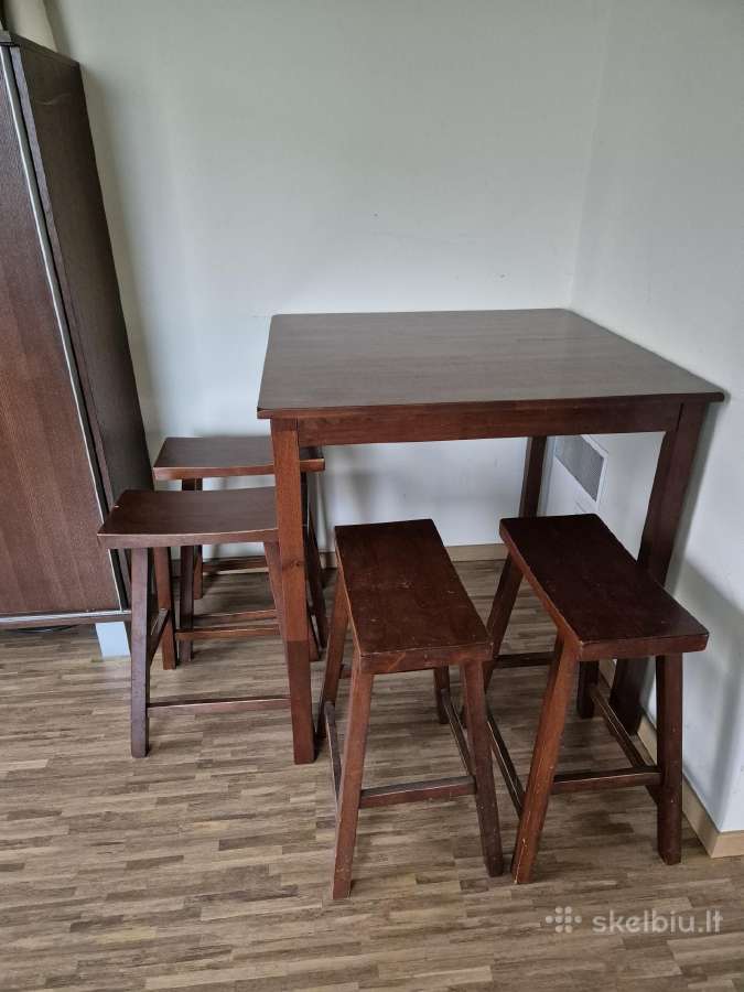 Medinis pusbario stalas su pusbario kėdėm 4vnt - nuotraukos Nr. 6