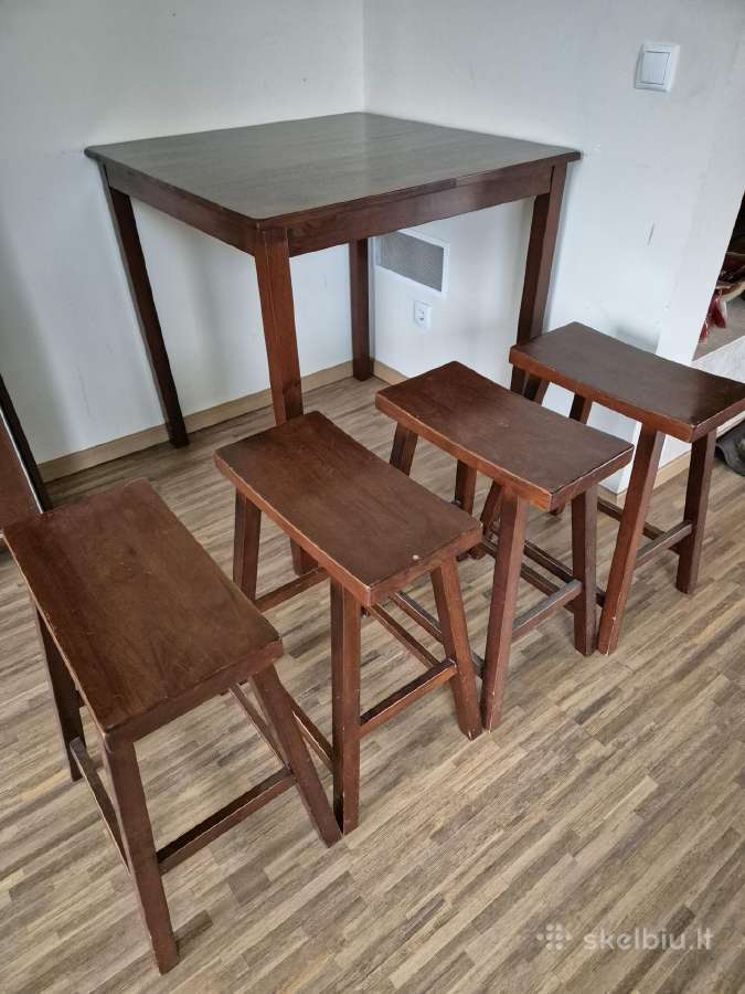 Medinis pusbario stalas su pusbario kėdėm 4vnt - nuotraukos Nr. 10