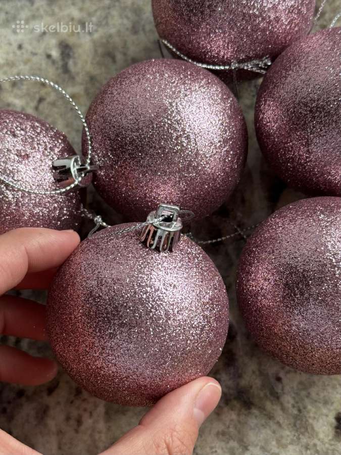 Rausvi blizgantys Kalėdiniai žaisliukai 6 vnt. - nuotraukos Nr. 5