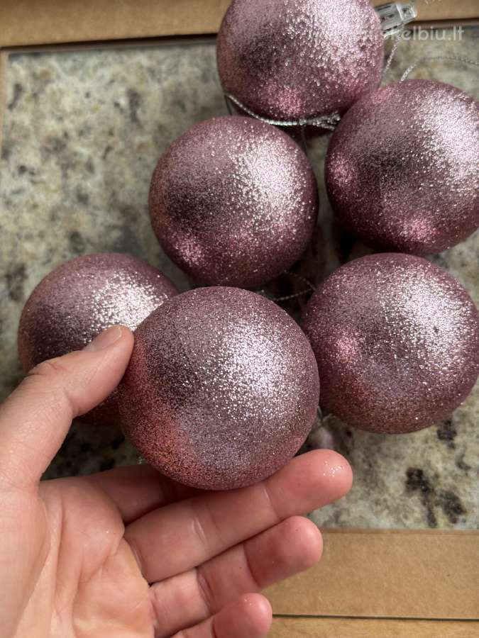 Rausvi blizgantys Kalėdiniai žaisliukai 6 vnt. - nuotraukos Nr. 6