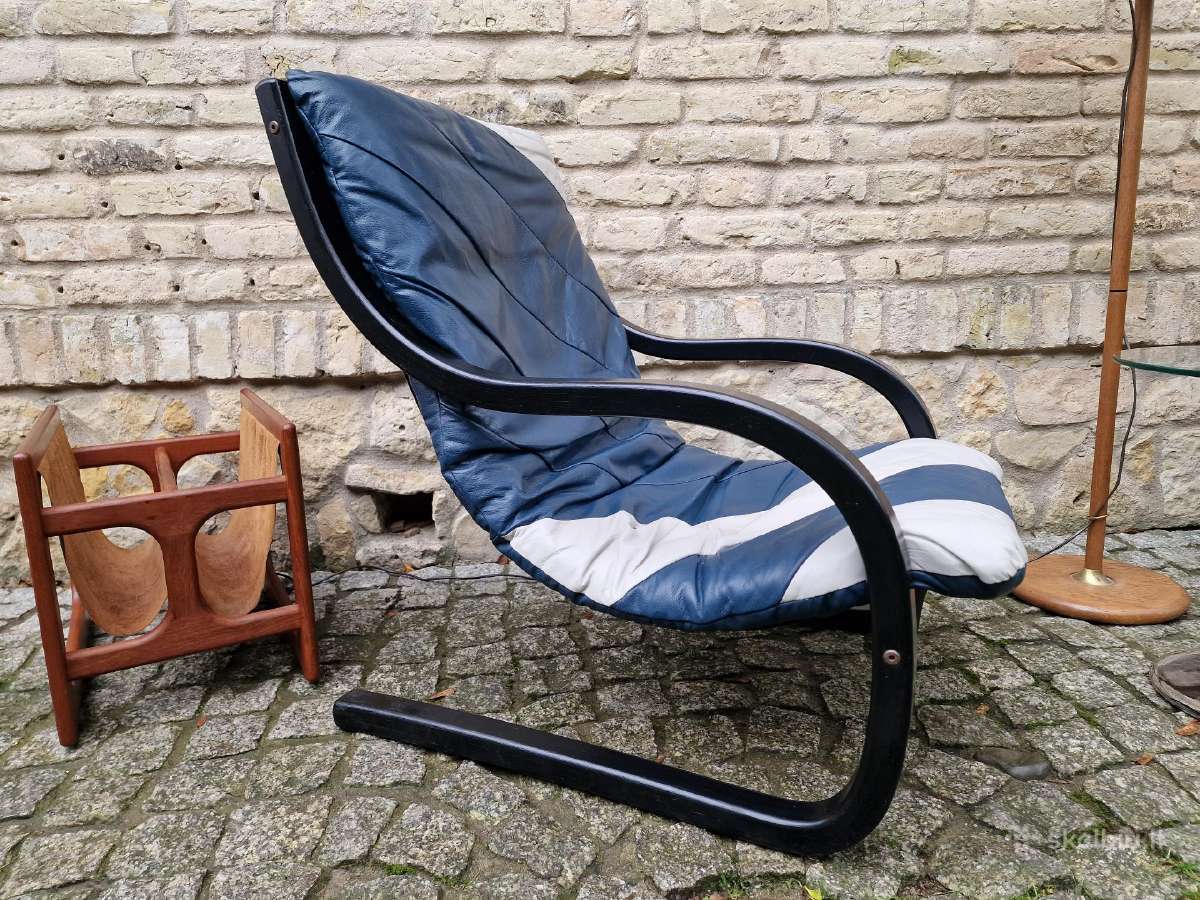 Vintažinis mid century odinis fotelis/šezlongas - nuotraukos Nr. 7