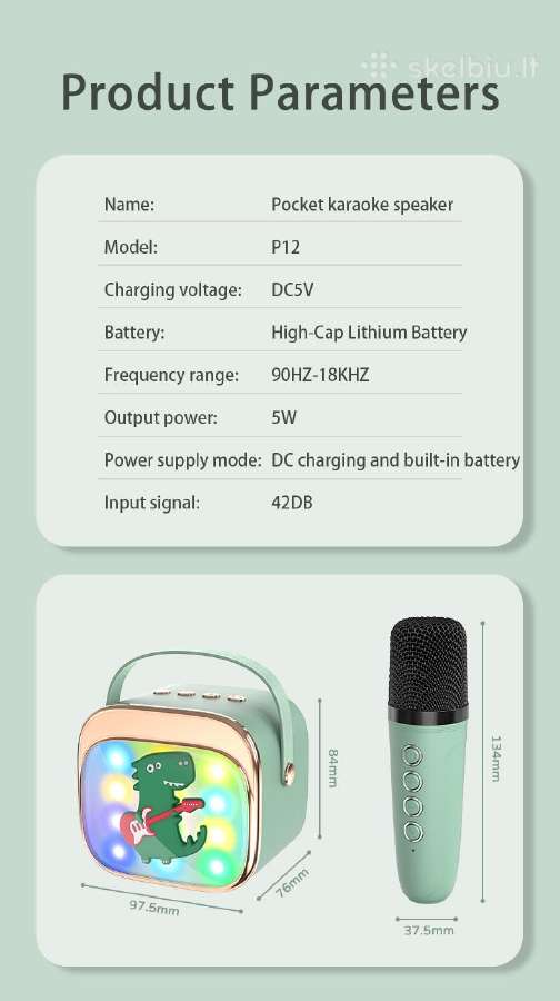 Vaikiška karaoke kolonėle Bluetooth +2 mikrofonai - nuotraukos Nr. 21