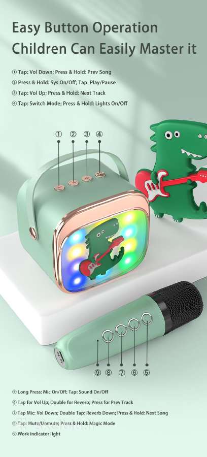 Vaikiška karaoke kolonėle Bluetooth +2 mikrofonai - nuotraukos Nr. 22