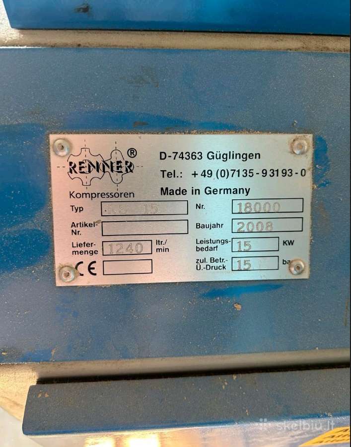 Kompresorius Renner "RS 15" su sausintuvu - nuotraukos Nr. 2