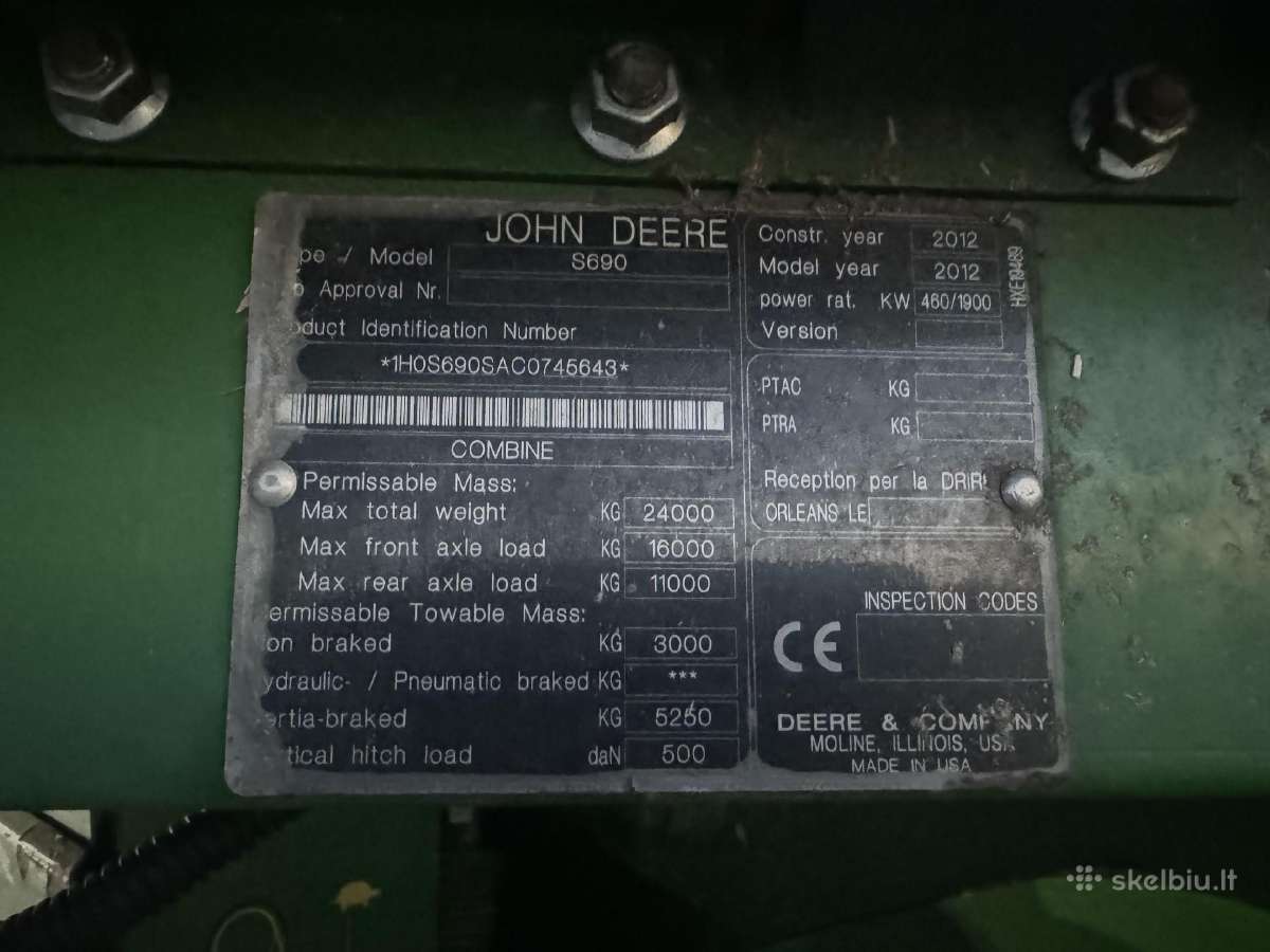 Kombainas John Deere S690tt Ardomas Dalimis - nuotraukos Nr. 3