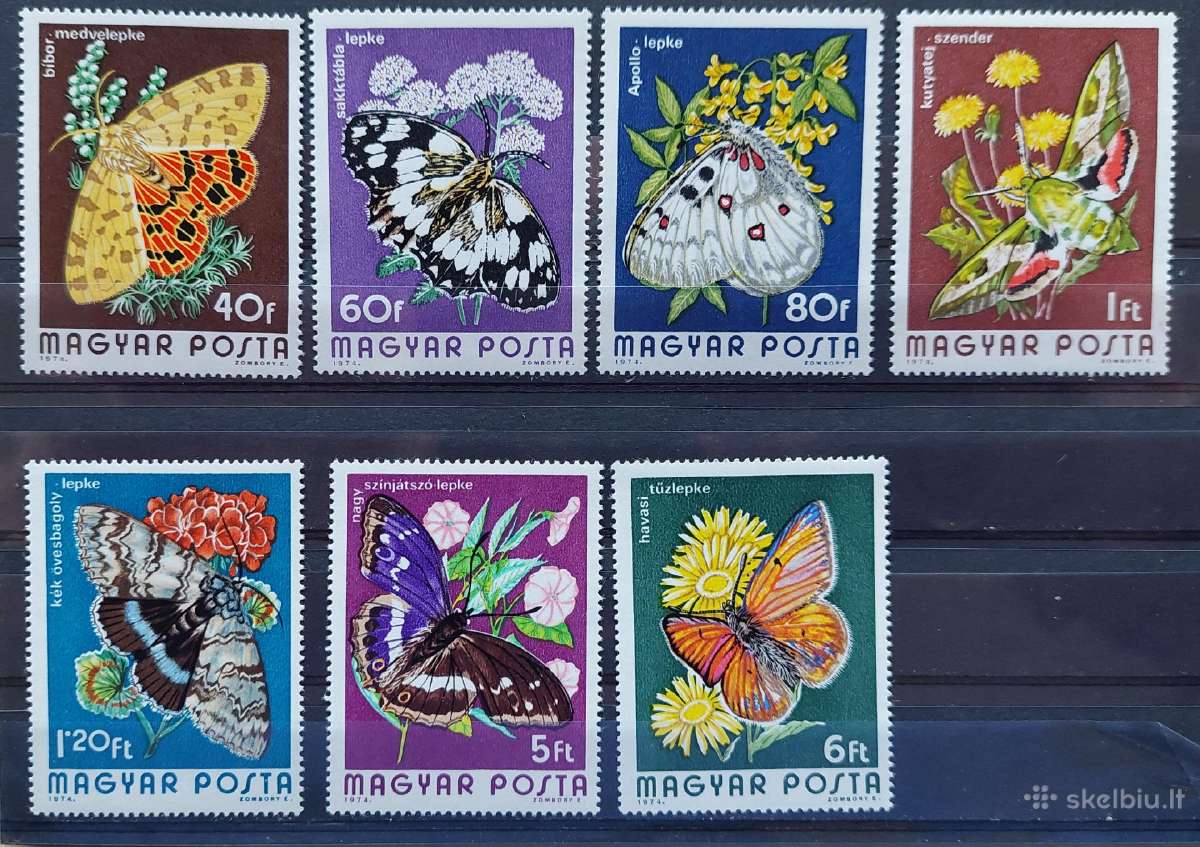 Vengrija 1974 drugeliai, švarus, Michel 2994a-3000
