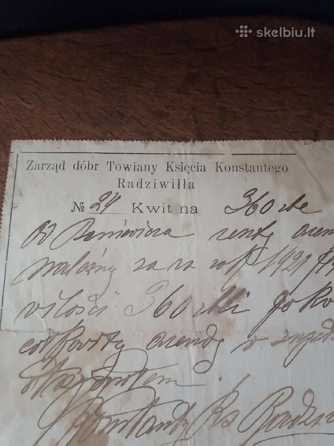 Grafo Konstantino Radvilos kvitancija