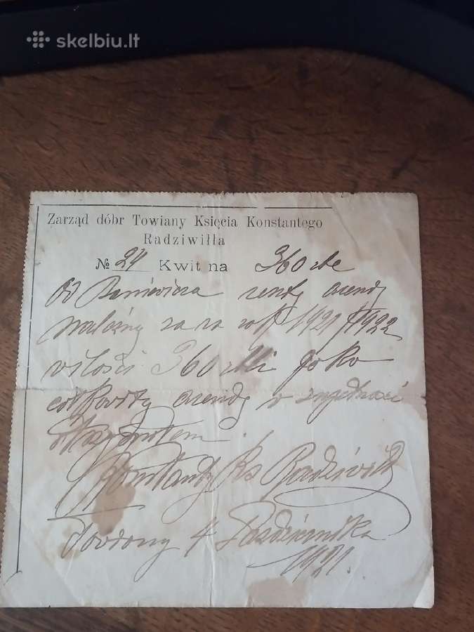 Grafo Konstantino Radvilos kvitancija - nuotraukos Nr. 2
