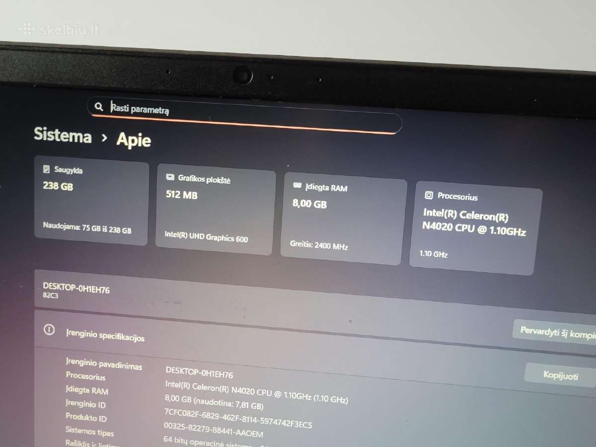 Lenovo v15 igl 82c3 15.6 intel 8gb 256gb 512mb uhd - nuotraukos Nr. 3