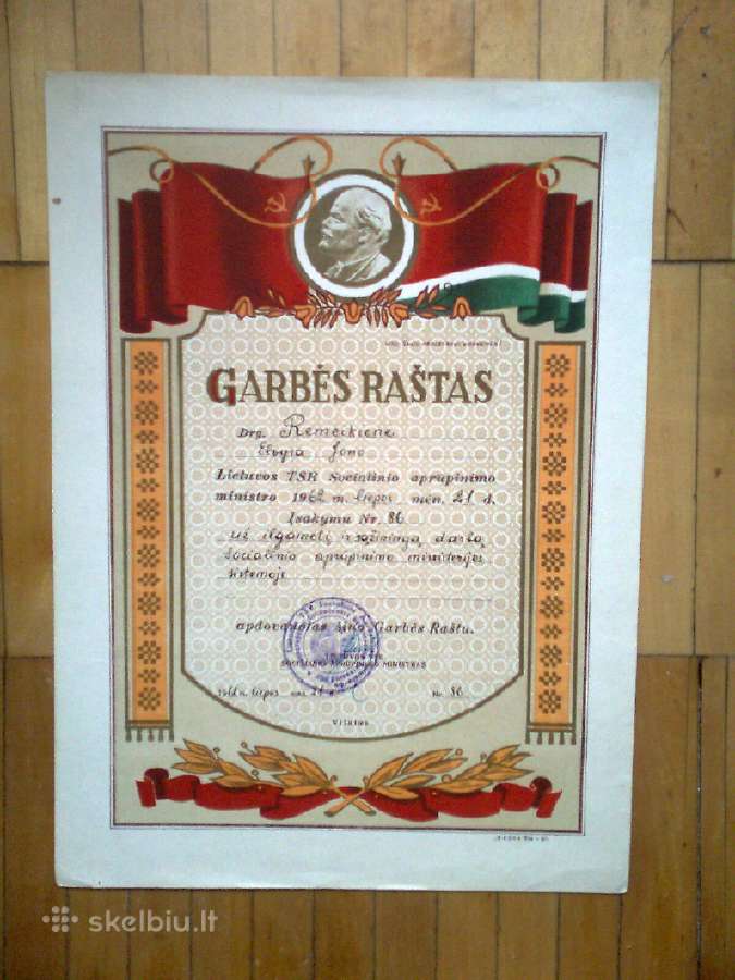 Lietuvos Tsr soc. aprupinimo garbes rastai 1960 m. - nuotraukos Nr. 2
