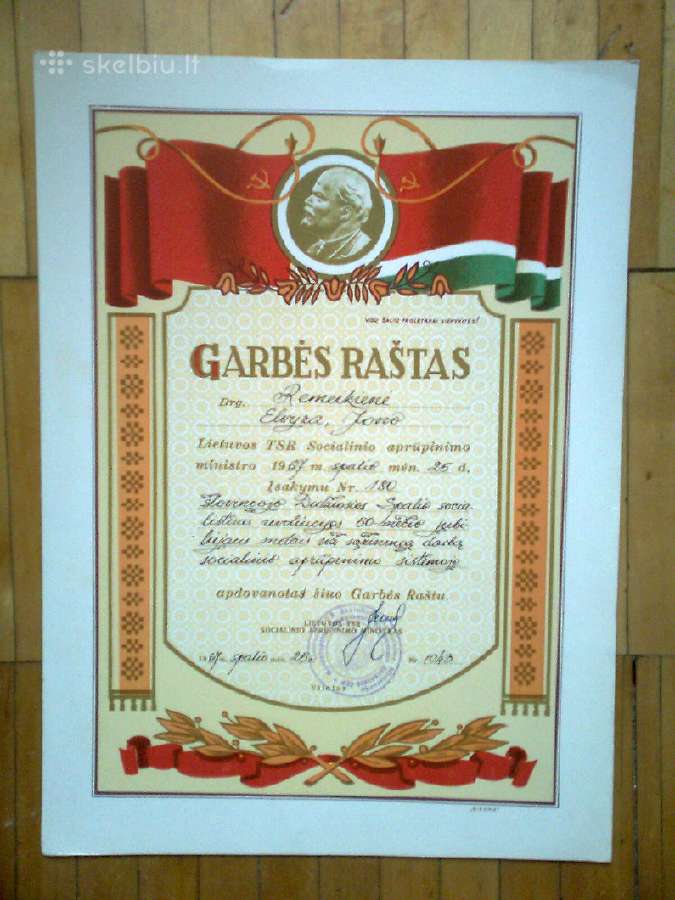 Lietuvos Tsr soc. aprupinimo garbes rastai 1960 m. - nuotraukos Nr. 4
