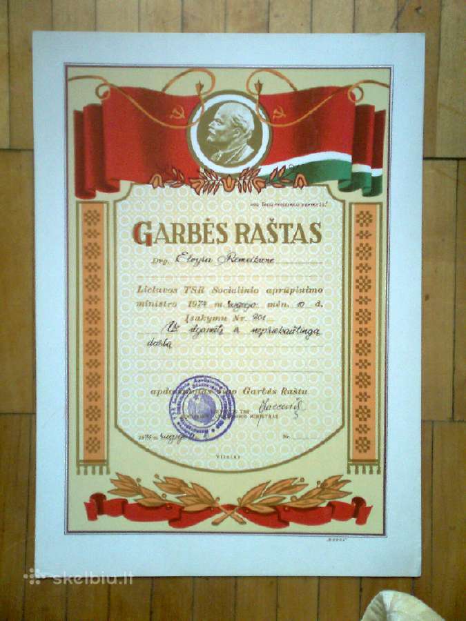 Lietuvos Tsr soc. aprupinimo garbes rastai 1960 m. - nuotraukos Nr. 6