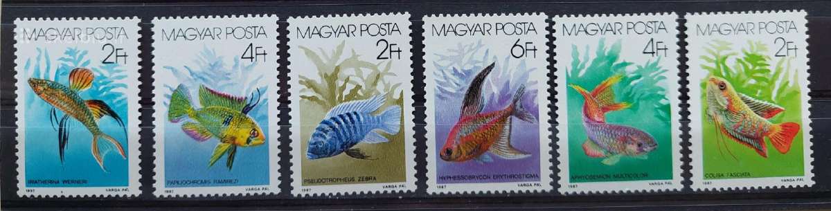 Vengrija 1987 žuvis , švarus, Michel 3877a-3882a