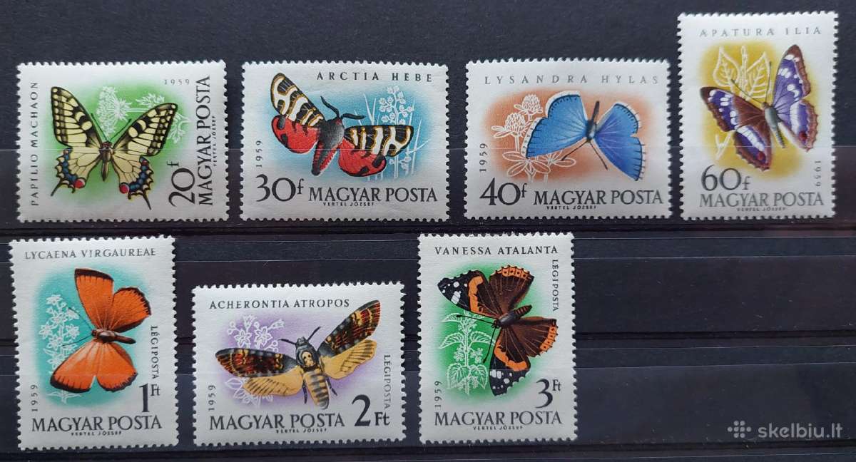 Vengrija 1959 drugeliai, švarus, Michel 1633a-1639