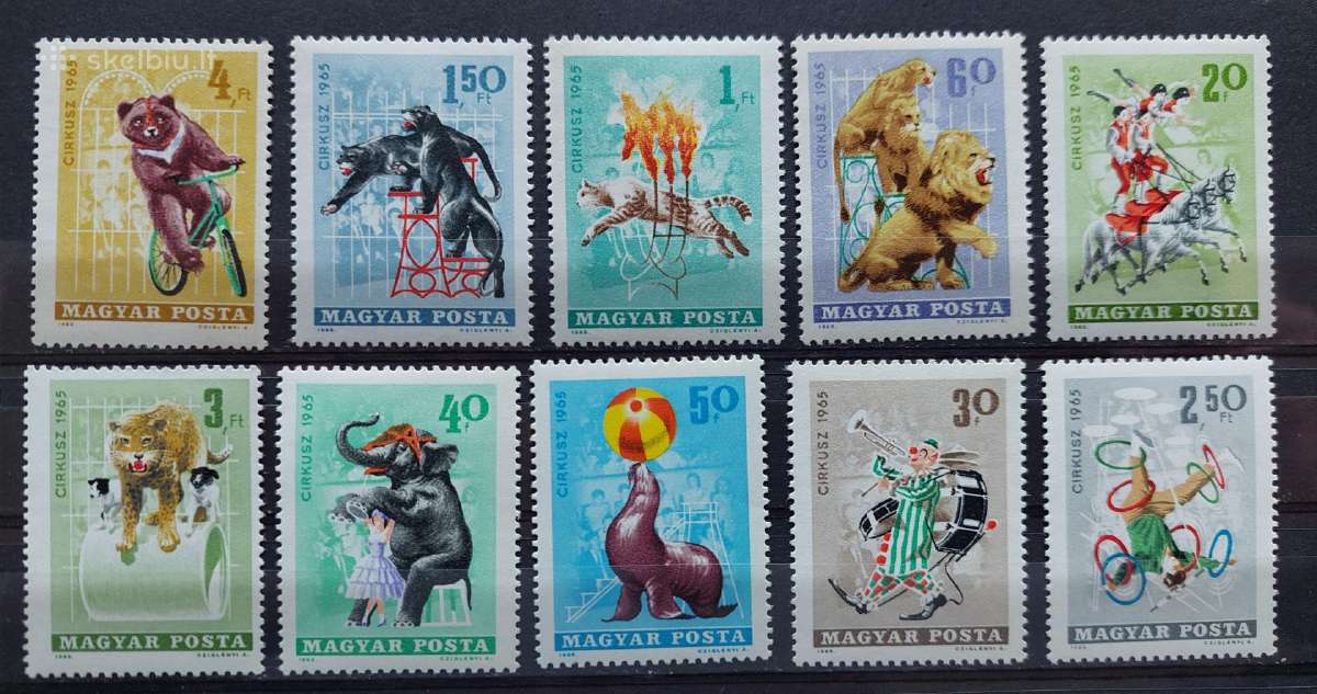 Vengrija 1965 gyvūnai cirke, švarus, Michel 2141a-