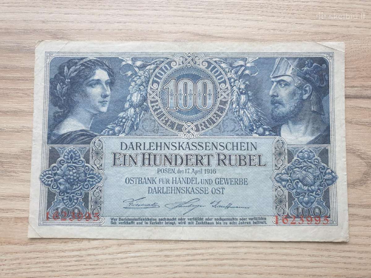 1916 Vokietija Ost Lietuva Lenkija 100 Mark