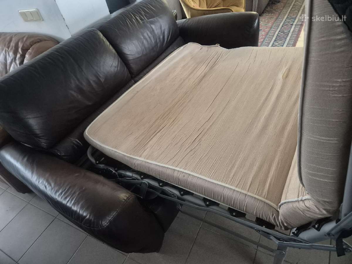 Akcija!natūralios odos sofa lova su čiužiniu. - nuotraukos Nr. 3