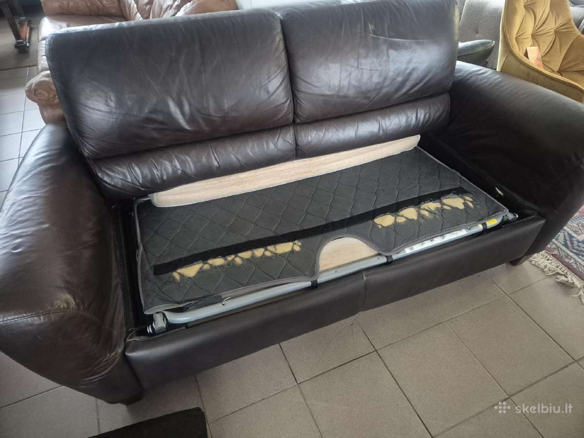 Akcija!natūralios odos sofa lova su čiužiniu. - nuotraukos Nr. 5