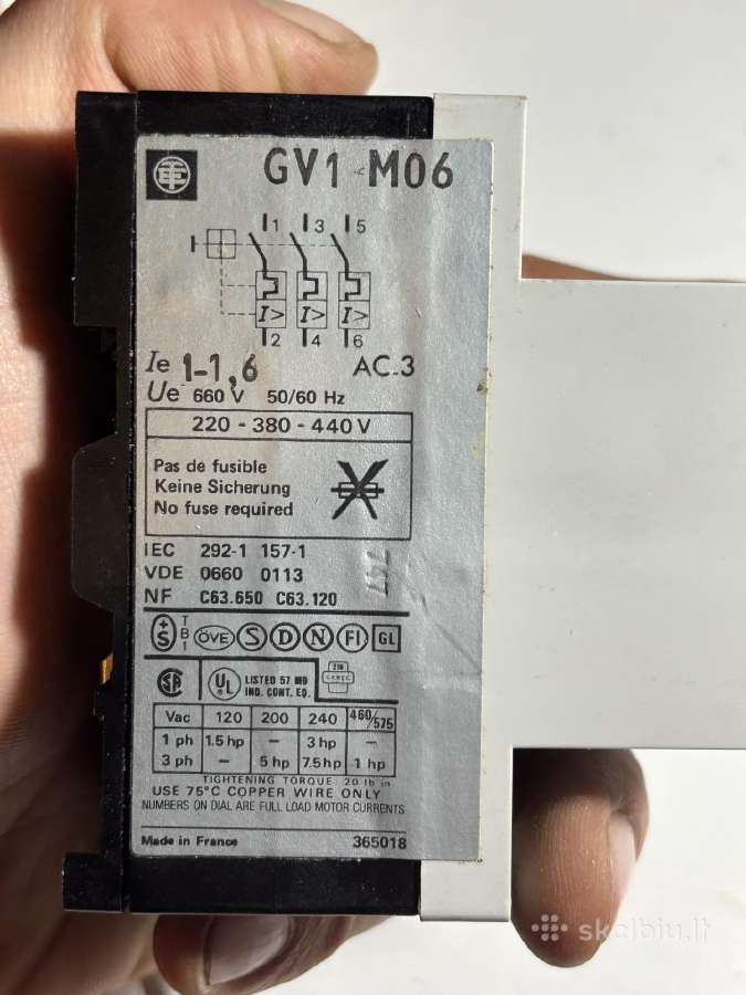 Variklio apsaugos jungiklis Telemecanique Gv1-m06 - nuotraukos Nr. 2