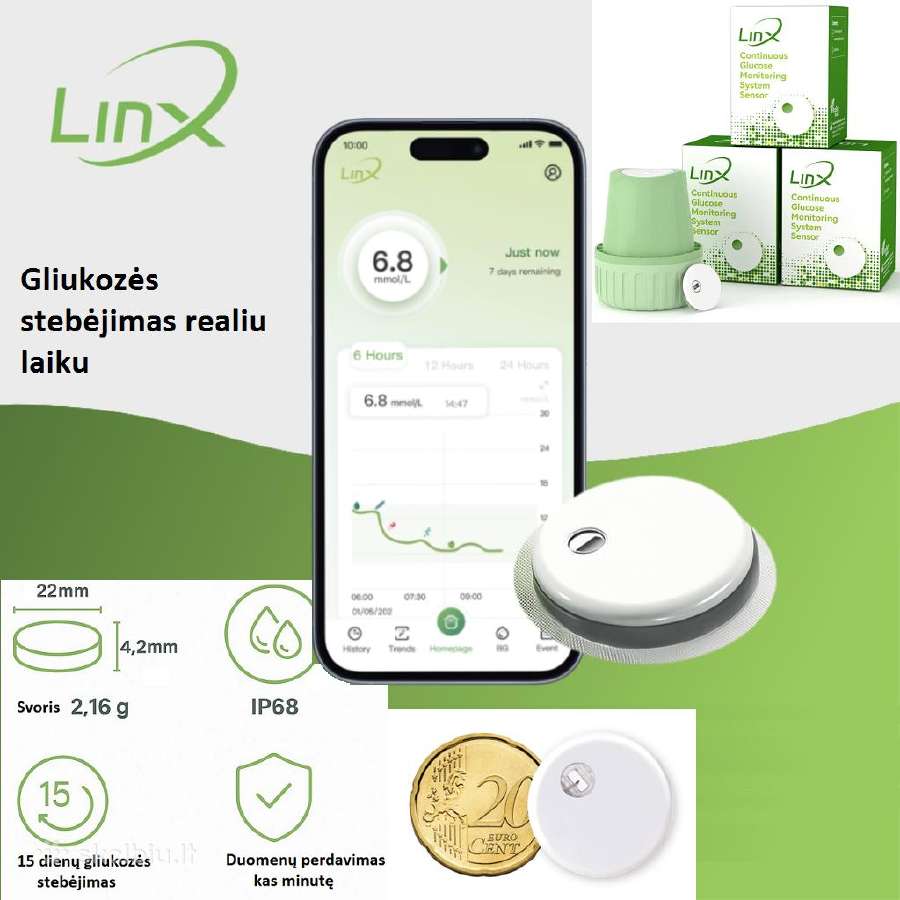Linx cgm sensoriai. Gliukozės stebėjimui