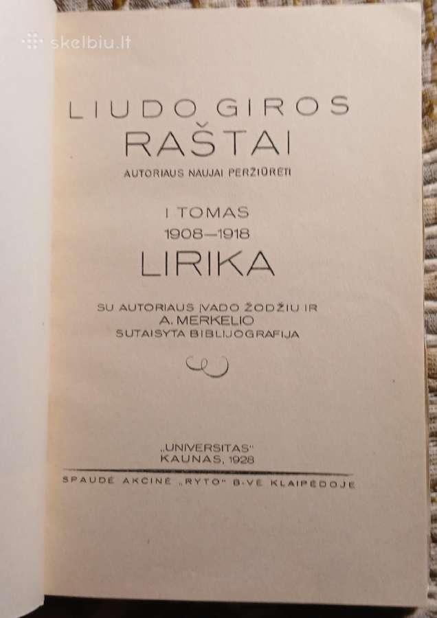Liudas Gira 1928m. Raštai. 1 tomas. . Lyrika. - nuotraukos Nr. 2