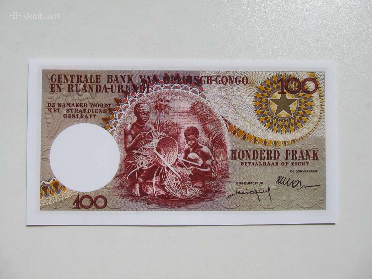 100 franku , Belgijos Kongas , 1960 - nuotraukos Nr. 2