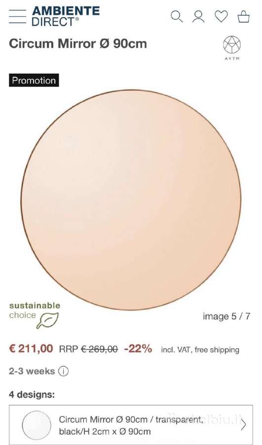 Aytm Circum Mirror 90 cm – amber - nuotraukos Nr. 2