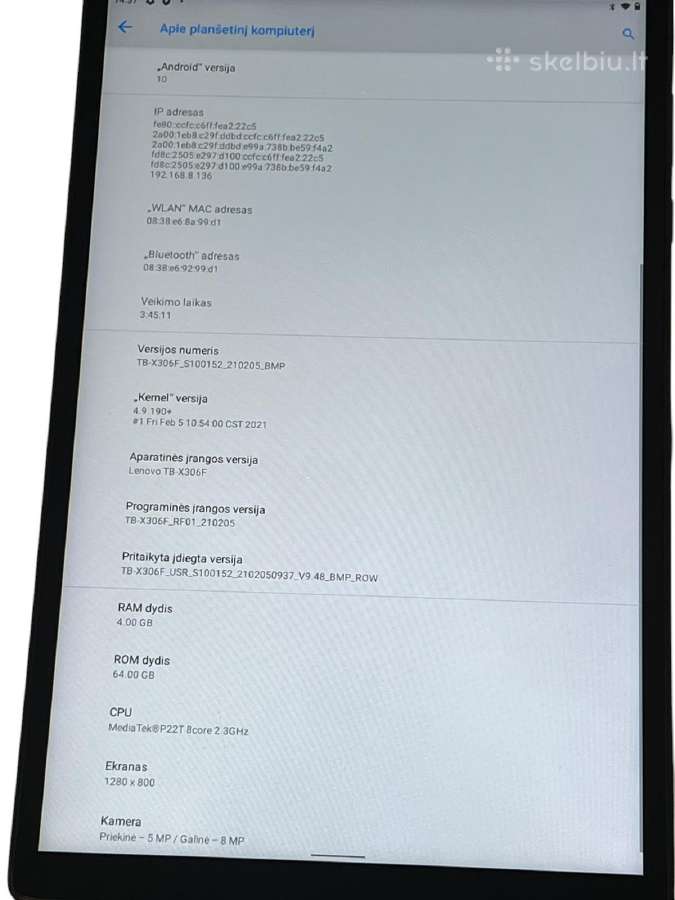 Lenovo Tab M10 HD Gen 2+3 mėn. garantija - nuotraukos Nr. 3