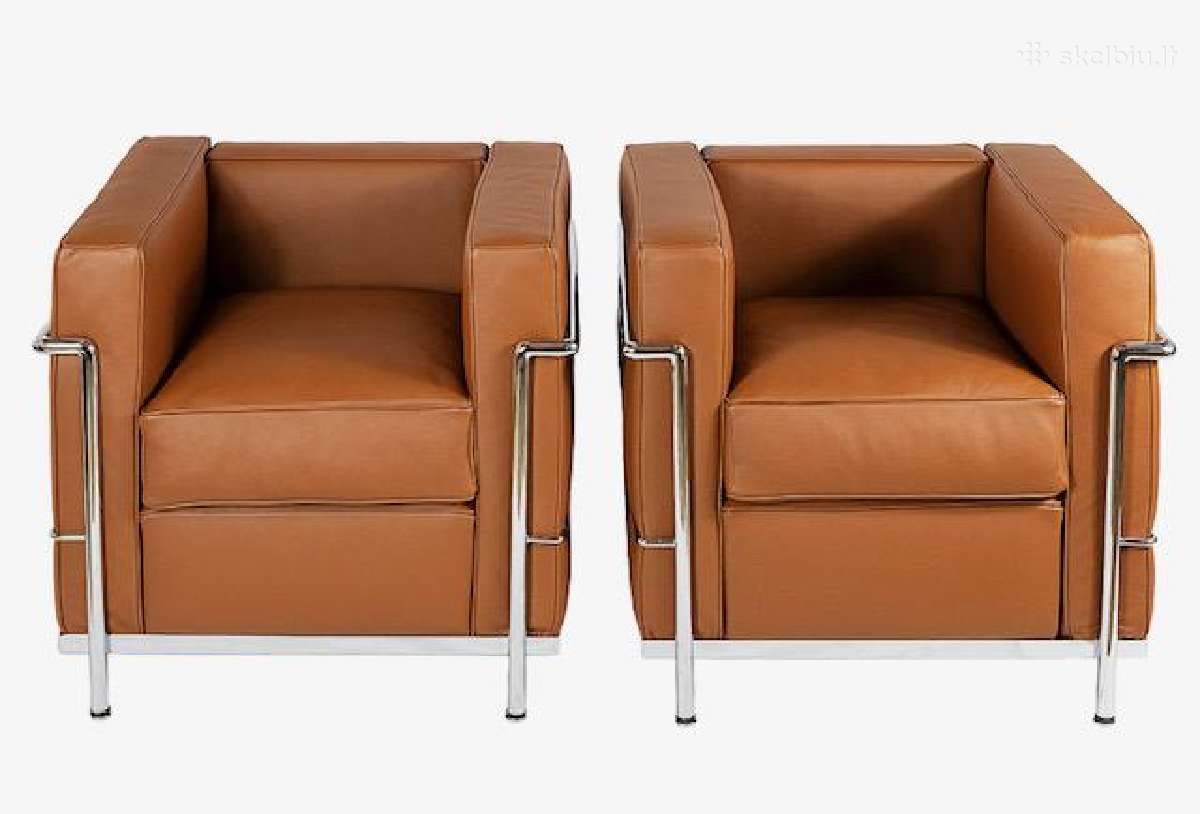 Pora odinių Le Corbusier Lc2 dizaino fotelių