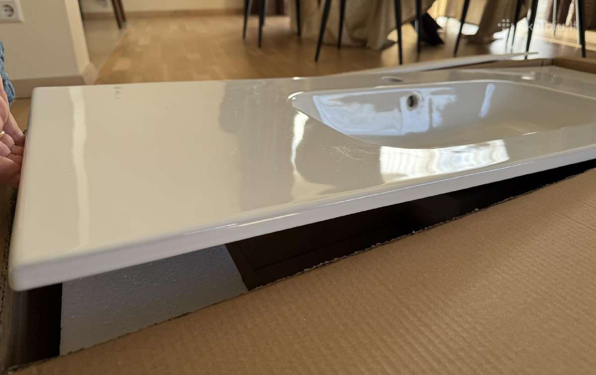 Naujas 120x46 cm Keraminis baltas praustuvas Elide - nuotraukos Nr. 2
