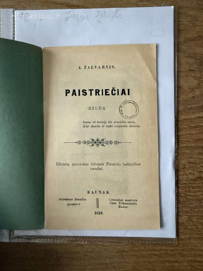 Paistriečiai 1910 m. Antikvarinė knyga - nuotraukos Nr. 2