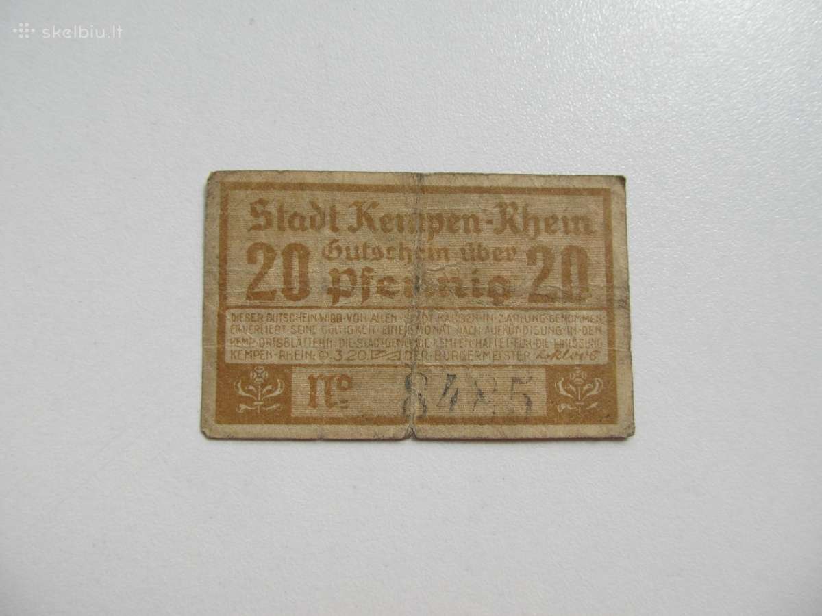 Notgeldas 20 pfennig , Kempen Vokietija , 1920