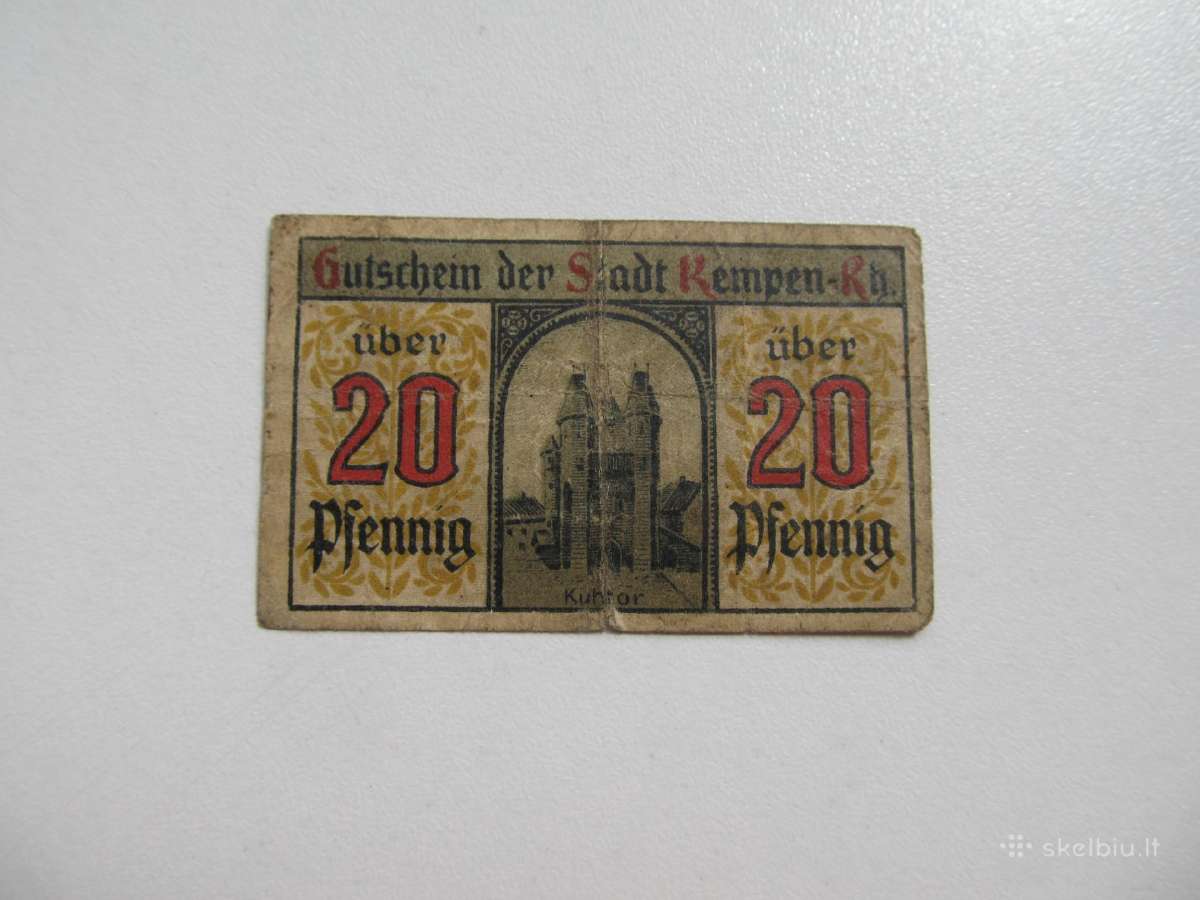 Notgeldas 20 pfennig , Kempen Vokietija , 1920 - nuotraukos Nr. 2