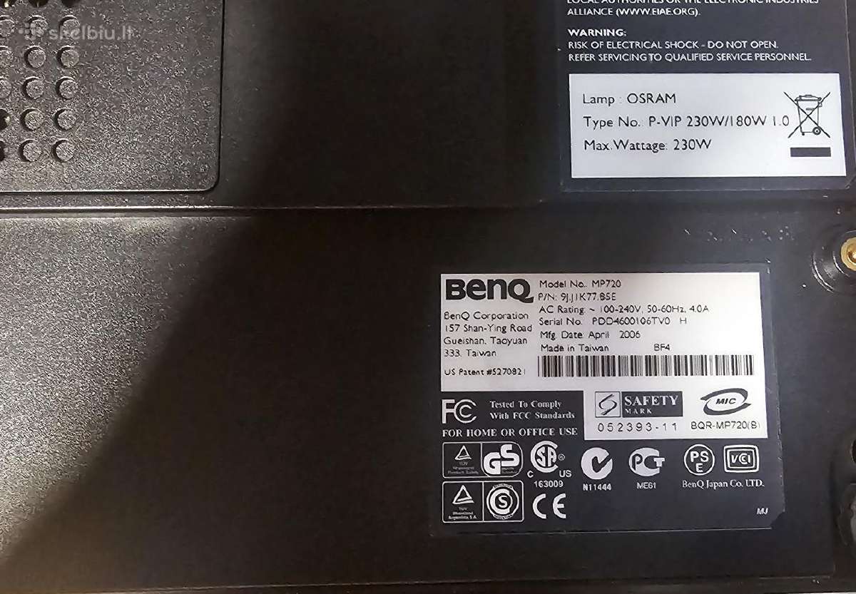 Projektorius Benq Mp720, su dėklu - nuotraukos Nr. 4