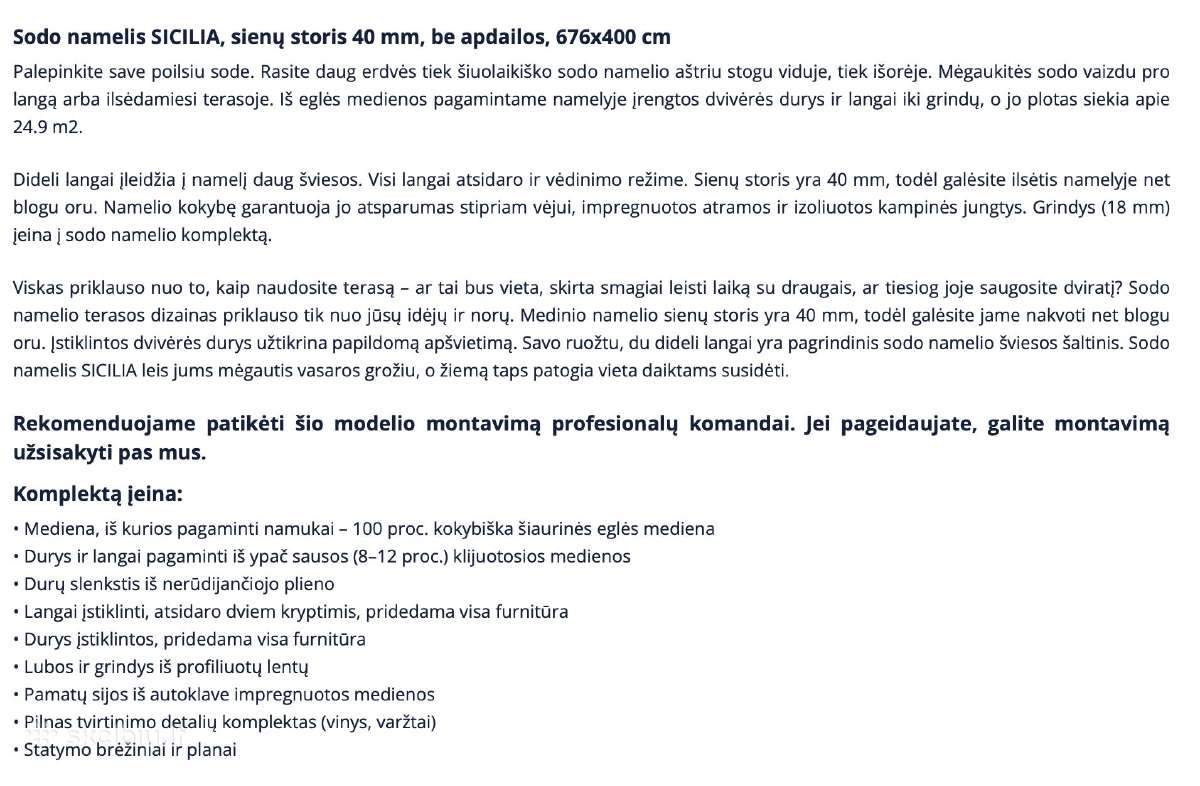 Sodo namelis Sicilia 25m2 surenkamas - nuotraukos Nr. 3