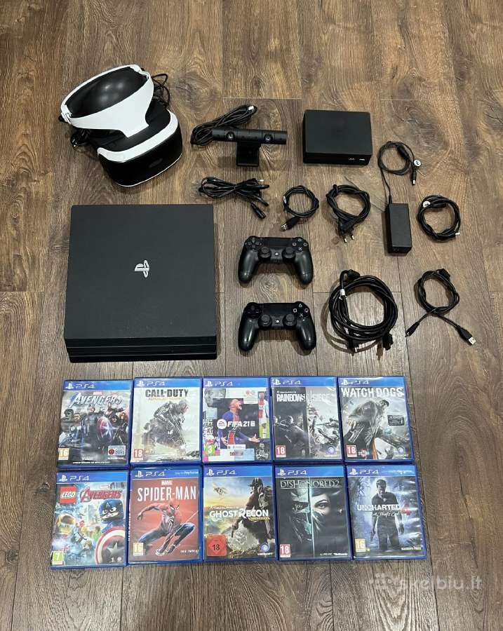 Playstation 4 Pro,black,1tb/7216b/2pultai/10žaidim