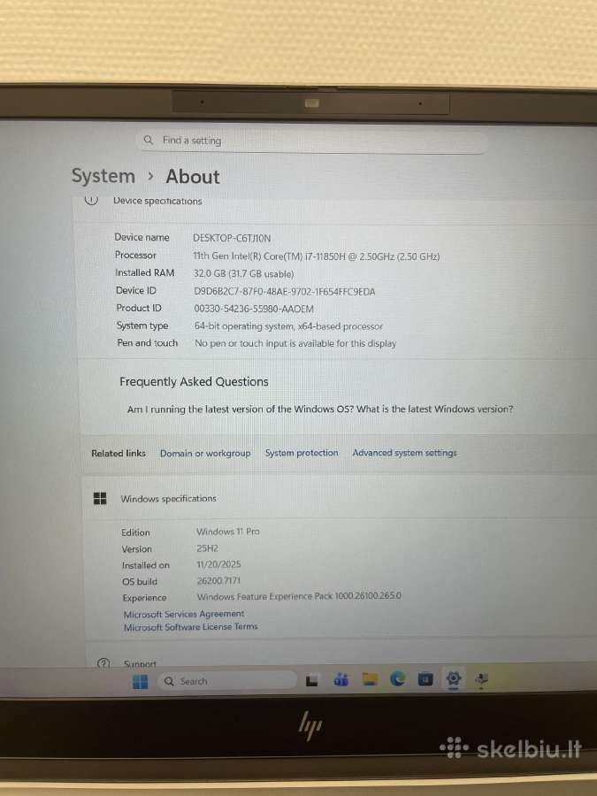 Hp Zbook Fury 15.6 G8 i7-11850h 32gb RAM 512gb SSD - nuotraukos Nr. 7