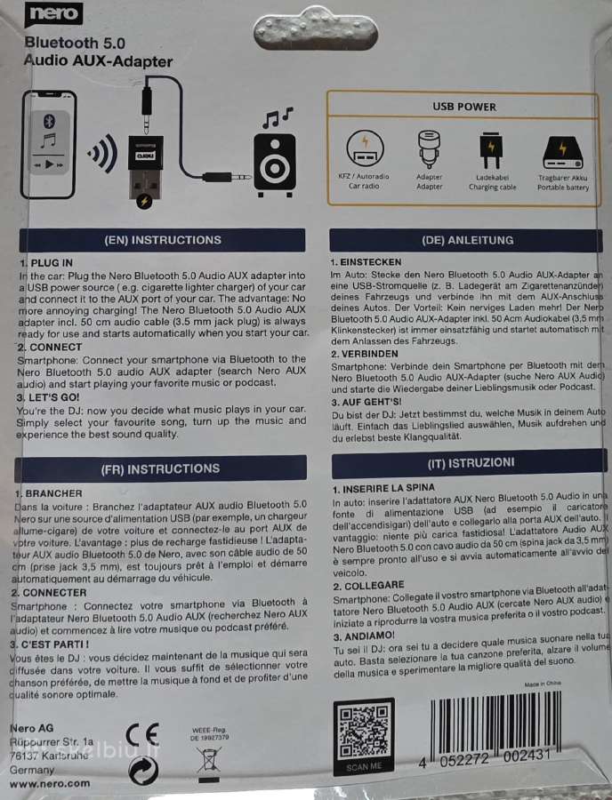 Nero Bluetooth 5.0 Audio Aux-adapter - nuotraukos Nr. 2