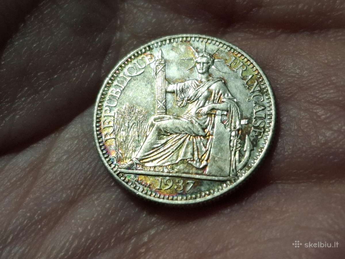 Indokinija 10 sentimų 1937 sidabras - nuotraukos Nr. 2