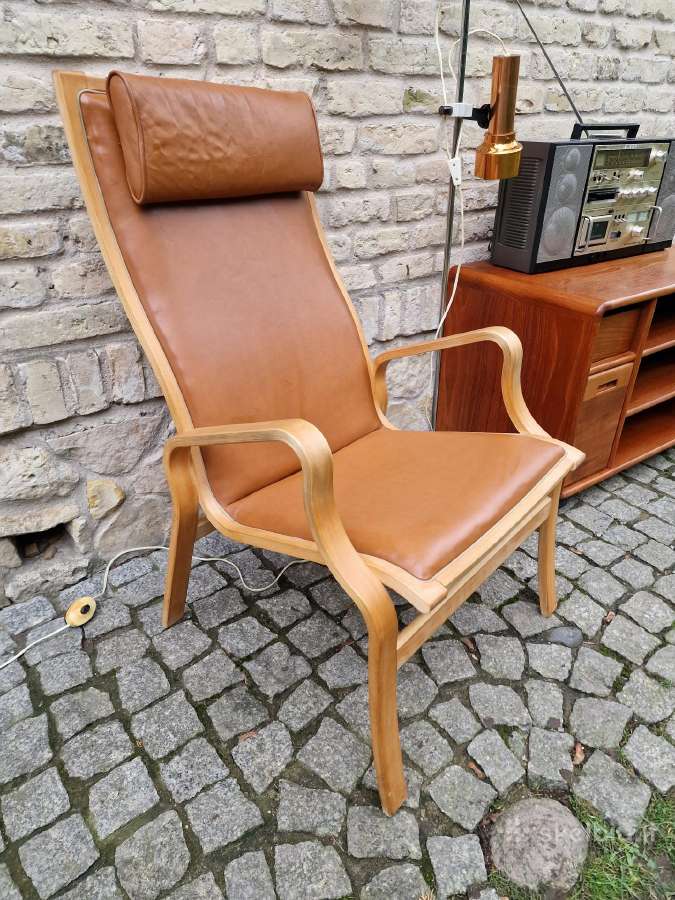 Vintažinis mid century autorinis odinis fotelis