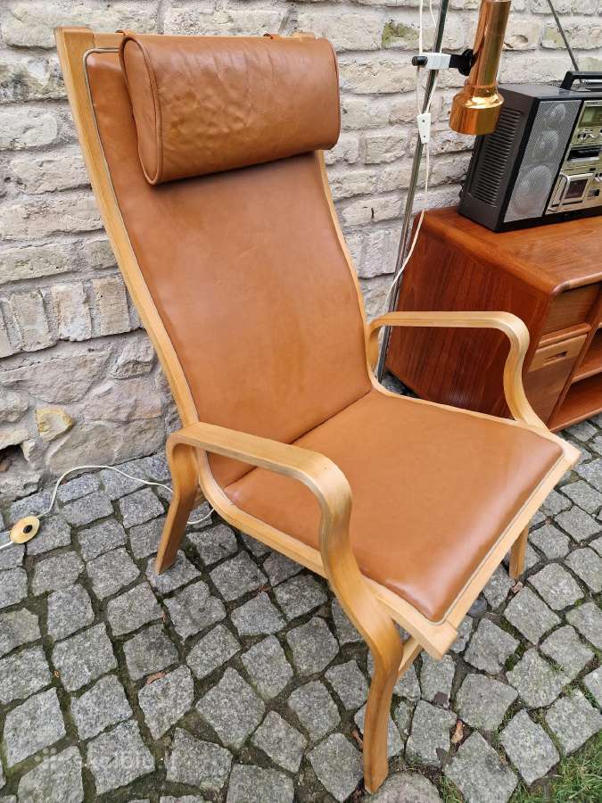 Vintažinis mid century autorinis odinis fotelis - nuotraukos Nr. 3