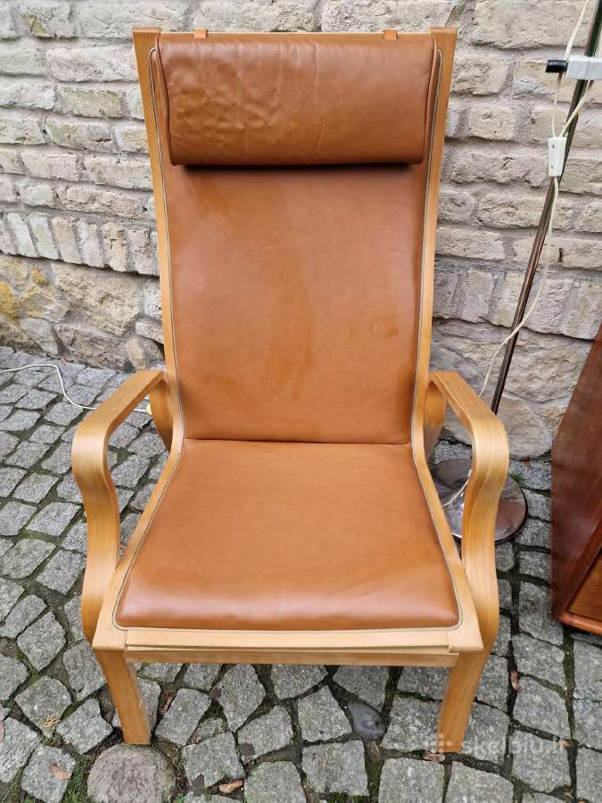 Vintažinis mid century autorinis odinis fotelis - nuotraukos Nr. 7