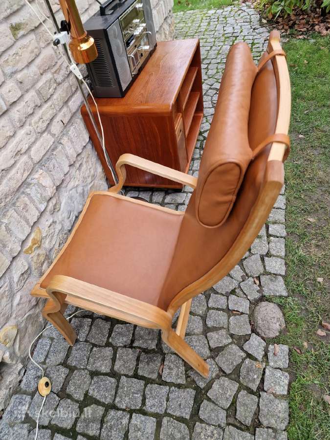 Vintažinis mid century autorinis odinis fotelis - nuotraukos Nr. 13
