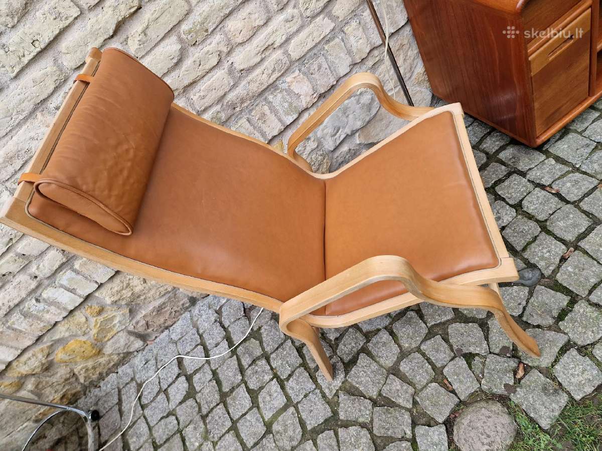 Vintažinis mid century autorinis odinis fotelis - nuotraukos Nr. 20
